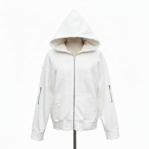 Sweat à capuche zippé pour homme en molleton d'hiver 100% coton, logo brodé personnalisé sur toute la surface, effet usé, unisexe, services OEM, respirant, écologique - Product Image 3