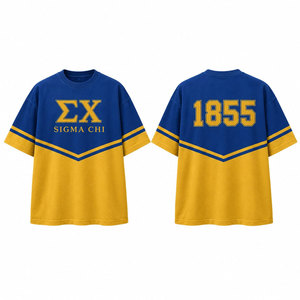 เสื้อยืดโอเวอร์ไซส์ Sigma Chi 1855 ลายบล็อกสี แขนสั้น คอกลม เสื้อยืดลำลองผู้ชาย เสื้อผ้ากรีก ผ้าเจอร์ซีย์คอตตอน - Product Image 1