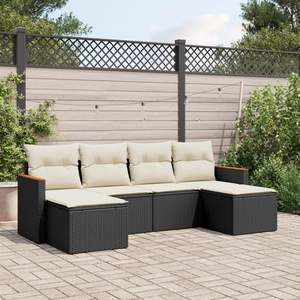 Conjunto de Sofá de Jardín con Patas Ajustables en Ratán PE Negro, Muebles de Exterior Cómodos y Elegantes - Product Image 1