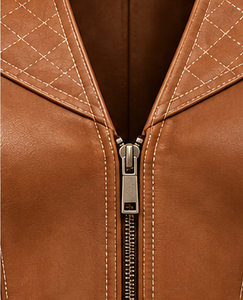 เสื้อกั๊กหนังผู้หญิง คอวี ปิดด้วยซิป สวมใส่สบายๆ - Product Image 4