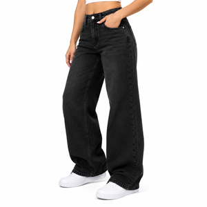 Vaqueros anchos de cintura alta para mujer, pantalones de mezclilla holgados y personalizados, vaqueros casuales de pierna recta para mujer - Product Image 3
