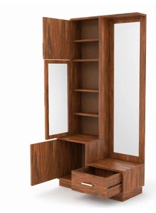 Modern Wood Wardrobe <b>Vanity</b> | Honey Finish Dresser with Mirror & Multi-Storage | Pindel Handicraft Export - Product Image 4