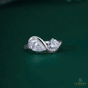 Modern Pear Cut and Round Cut IGI Certified Moissanite <b>Open</b> <b>Ring</b> Luxury Bypass Wedding <b>Ring</b> - Product Image 1
