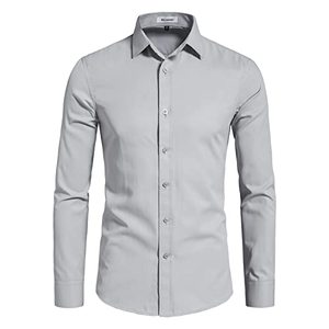 Camisa de vestir para hombre, manga larga, formal, con botones, tejido popelín, bolsillo en el pecho, para oficina - Product Image 2