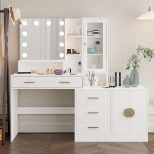 Grande Tavolo da Trucco con 10 Luci LED e Stazione di Ricarica, Ideale per Uso come Toeletta - Product Image 1