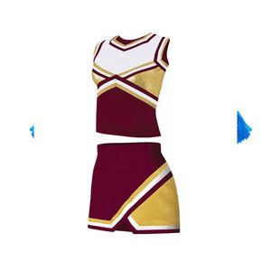Ensemble uniforme de cheerleading rouge, or et blanc, haut sans manches et jupe bicolores, taille adulte - Product Image 4