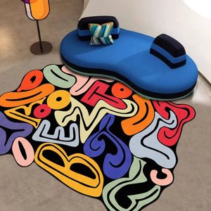 Tappeto in Velluto con Design a Lettere Colorate, Spesso e Morbido, a Forma Intrecciata con Motivi Astratti Blu, Verdi, Rossi e Gialli, Set di Tappeti in Peluche - Product Image 4