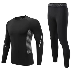 <b>Men's</b> Navy <b>Compression</b> Gym Set Full Sleeve Crew Neck Long Sleeve <b>Top</b> With Elastic Waist Pants Sporty Fit - Product Image 3