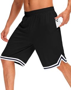 Shorts de basket-ball noirs pour hommes, 100% coton, toile unie, séchage rapide, taille à cordon de serrage, style sportif, longueur bermuda, bande latérale - Product Image 4