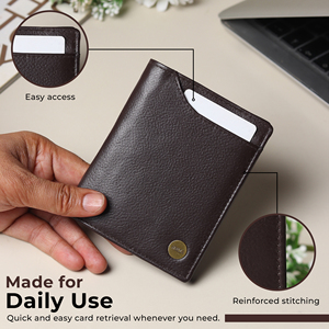WRIZA Men's Genuine Leather <b>Wallet</b> | Navy Blue <b>RFID</b> Blocking <b>Wallet</b> for Men with Hidden Zipper Pocket, Coin Pocket & Slim Credit - Product Image 6