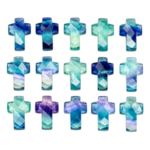 Pendentif sculpté à la main en forme de croix en fluorite multicolore 15x10mm pour la fabrication de bijoux, la guérison par les cristaux, l'énergie Reiki, vente en gros - Product Image 1