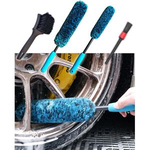 Kit di 4 Spazzole per Ruote con Manico Lungo, Spazzola Morbida e Rigida per Pulizia Dettagliata e Lavaggio Auto - Product Image 1