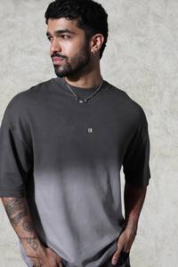 T-shirt délavé effet soleil dégradé personnalisé de haute qualité 2026, 100 % coton, coupe ample à épaules tombantes pour homme - Product Image 2