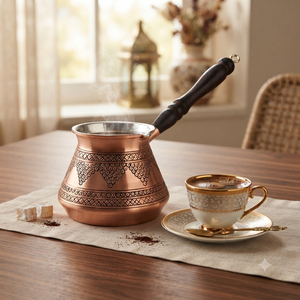 Cafetera Turca Otomana de Cobre Grabado, Estilo Vintage, Cezve, Ibrik Árabe, Briki Griega, Calentador de Leche para Estufa, Mango Largo de Madera, Personalizado - Product Image 2