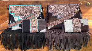 Vente chaude usiné à la main en cuir sacs à bandoulière et usiné à la main dames RFID blocage portefeuille à la mode peau de vache pochette femmes ensembles - Product Image 3