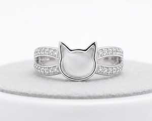 925 Sterling Silver 6mm <b>Cat</b> Face <b>Ring</b> with CZ Shank Blank Resin Ashes Memorial <b>Ring</b> <b>Cat</b> Lover Animal <b>Ring</b> DIY Keepsake Jewelry - Product Image 1