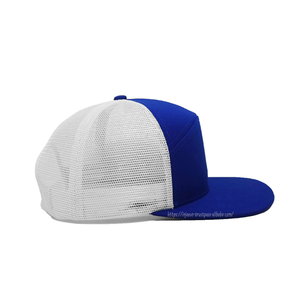 High Quality Plain <b>Navy</b> Blue 7-Panel Snapback <b>Hat</b> Mesh Back Streetwear Style Flat Brim Trucker Cap for Daily Casual Headwear - Product Image 5