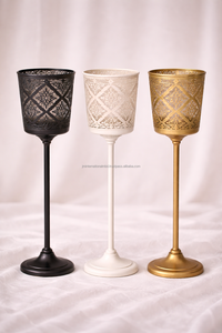 Metal etched Lace Votive <b>Candle</b> <b>Holders</b> with Long Stand – Set of 3 (<b>Black</b>, White & Antique Gold) - Product Image 2