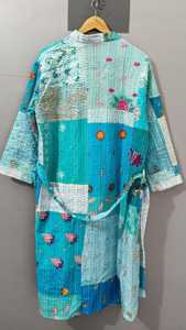 Patchwork Kantha Vintage Boho Khambadiya Kimono <b>Jacket</b> Handmade Floral Pattern 100% Cotton Long Sleeves Drawstring Closure - Product Image 5
