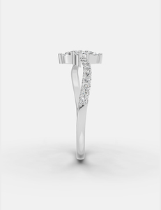 Anillo de compromiso de oro de 14K con diamantes cultivados en laboratorio de 0.75 CTW en forma de pera y redondos, diseño floral en racimo con banda pavé retorcida - Product Image 3