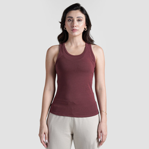 Débardeur côtelé sans manches pour femme en jersey lavé, respirant, à séchage rapide et haute élasticité - Product Image 1