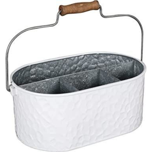 Support à couverts galvanisé en gros avec poignée en bois, panier ovale en métal pour ustensiles et organisateur de couverts pour hôtel - Product Image 3