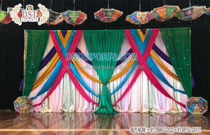 Grand Sangeet Night Stage colorido telón de fondo cortinas boda musulmana diseño de pavo real telón de fondo boda paquistaní bordado telón de fondo - Product Image 2