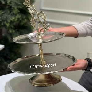 Luxury Jasmine Gold Leaf Design Handicraft Aluminum Metal Decorative Cup <b>Cake</b> <b>Stand</b> Glass Dome <b>Lid</b> CE Certified for Home - Product Image 4