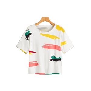 T-shirts en coton pour femmes les plus élégants, respirants et durables, peinture florale, col rond, manches courtes, décontracté, taille XL - Product Image 4