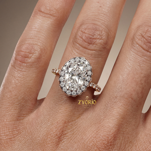 Yellow Gold 925 <b>Silver</b> 1 Carat VVS2 Clarity Oval Cut Lab Grown Diamond Halo Engagement <b>Ring</b> Pave <b>Set</b> Band Brilliant Cut Bridal - Product Image 4