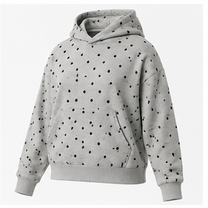 Sweat à capuche personnalisé gris argenté pour femme, coupe moderne et carrée, à pois décalés, en molleton doux coton-henné WPHOOD-0016 - Product Image 4