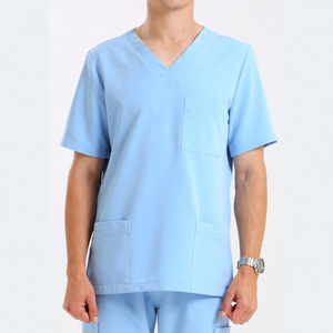 Men Light Blue V-Neck <b>Scrub</b> <b>Top</b> With Pockets Cotton Polyester Woven Hospital Uniform <b>Scrub</b> <b>Tops</b> Unisex Medical <b>Scrub</b> Workwear - Product Image 6
