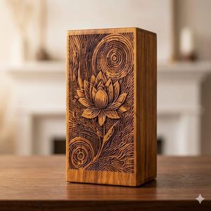 Handmade Wooden Cremation Urn Adult Ashes <b>Memorial</b> <b>Keepsake</b> <b>Box</b> Carved Lotus Custom Engraved Name Home Display - Product Image 3