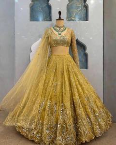 Ensemble Lehenga Choli en tulle brodé doré pour femme, style indien pakistanais, robe longue en soie traditionnelle pour mariage, avec dupatta, livraison rapide - Product Image 3