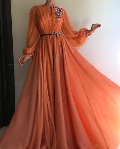 Robe de bal Orange à manches longues pour femmes, tenue de soirée élégante en mousseline de soie, forme trapèze, 2023 - Product Image 4