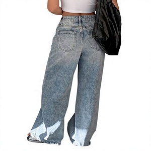 Jeans de Mezclilla de Cintura Alta y Pierna Ancha, Lavado a la Piedra, Corte Holgado, Estilo Casual, Tela de Algodón de Peso Medio, para Primavera - Product Image 1