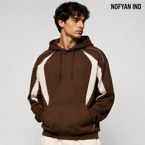 เสื้อฮู้ดผู้ชาย NOFYAN IND แขนเสื้อแบบแร็กแลน ตัดต่อสีสัน สไตล์ลำลองทรงโอเวอร์ไซส์ ผ้าเฟรนช์เทอร์รี่ 100% คอตตอน ดีไซน์กระเป๋าเสื้อ เหมาะสำหรับฤดูใบไม้ร่วง - Product Image 5