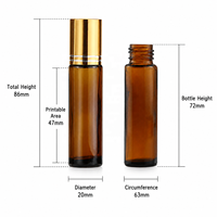 Flacon roll-on en verre ambré de 10 ml avec bille en acier pour l'emballage d'huiles essentielles