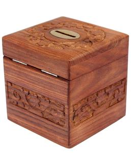 Hucha de madera al por mayor - Caja de ahorro cuadrada de madera decorativa - Estuche para monedas - Artesanía de madera para regalo - Product Image 1