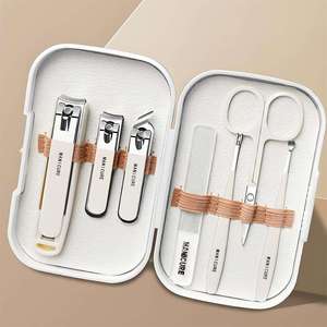 Nouveauté Anaaif Enterprises, ensemble de manucure professionnel de luxe portable blanc 7 pièces, acier inoxydable, coupe-ongles 10 en 1, étui - Product Image 3