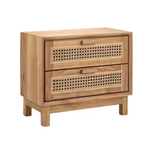 Teak Solid Wood Convertible Living Room Storage <b>Cabinet</b> with Wicker <b>Rattan</b> Accents Modern Style for Apartment Home Decor - Product Image 1