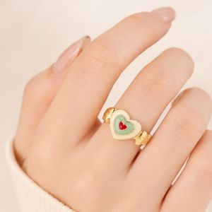 Cute Brass Enamel Heart Ring with Hollow Out Pattern for <b>Sweet</b> Girlfriend <b>Gift</b> Romantic Jewelry Wholesale - Product Image 4