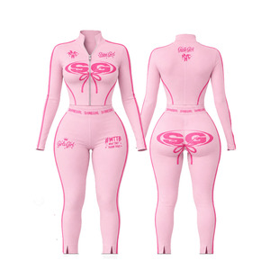 <b>Pink</b> Shine Girl Set 2 Nylon/Spandex Piece <b>Tracksuit</b> Set Zip Up Jacket Flare Pants Women Sportswear Custom Logo Outfit - Product Image 3