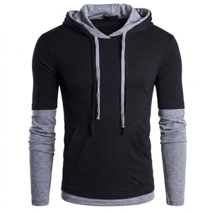 <b>Men's</b> Casual 100% Cotton Fleece Hooded Sweater 2-Color Solid Pattern Lined Design Winter Season Plain Dyed Polyester/Cotton - Product Image 1