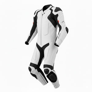 Traje de Carreras de Motocicleta Profesional Blanco y Negro de Una Pieza, Armadura de Nivel 2 CE, Traje de Pista de Cuero Vacuno de 1.3 mm, Fabricación Personalizada OEM - Product Image 4
