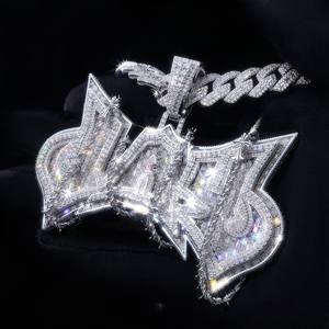 Pendentif Rapper Personnalisé en Argent 925 de Haute Qualité avec Moissanite, Collier Hip Hop Tendance Unisexe, Plaqué Rhodium/Argent - Product Image 1