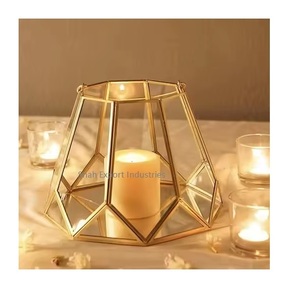 Newly Design Handmade Glass Hurricanes Candle <b>Lantern</b> With Gold Metal Frame for Wedding and Events Decorations - Product Image 1
