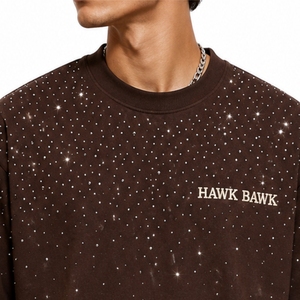 T-shirt pour homme en coton 100% avec strass, tissu doux, style streetwear, design moderne, sur mesure, grammage lourd, respirant, anti-plis - Product Image 4