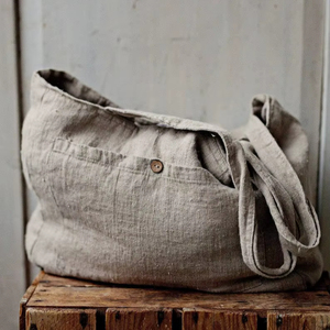 Sac fourre-tout en lin écologique avec poche avant et chaînes, grande capacité, sac de courses réutilisable, sac à bandoulière décontracté pour femme - Product Image 1