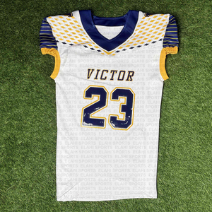 Camisetas personalizadas de fútbol americano del equipo Victor con estampado de silicona en el hombro y nombre y números bordados. - Product Image 1